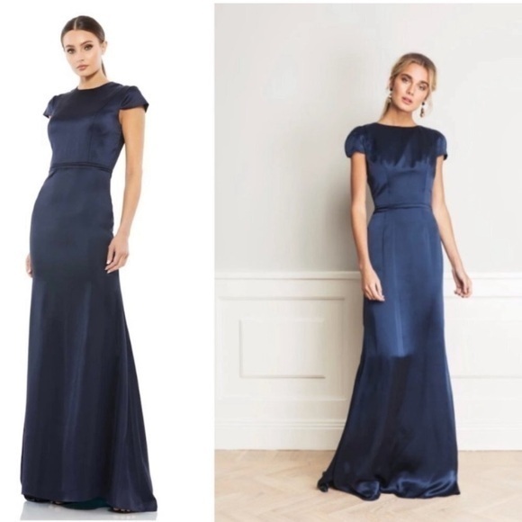 NWT Ieena Mac Duggal Dress Cap Sleeve Gown in Midnight Navy - Picture 1 of 9